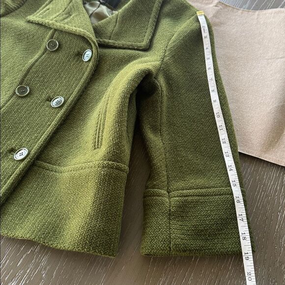 Talbots Women’s Green Wool Blend Pea Coat 3/4 Sleeve Chic Cropped Jacket Size 10 - Picture 8 of 15